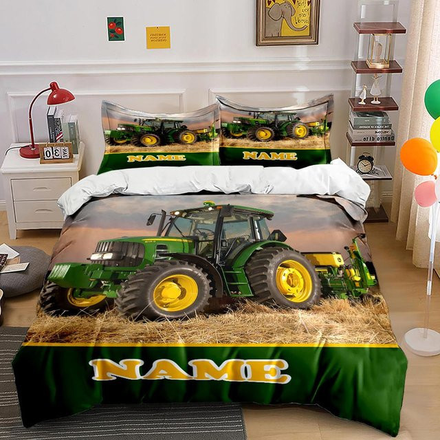 Bettwäscheset mit Traktor-Print von Your Warm Home, 3-teiliges Set aus Microfaser bestehend aus Bettbezug und Kissenbezügen, Farbe Grün, B/H: 140 x 210 cm - Bild 1