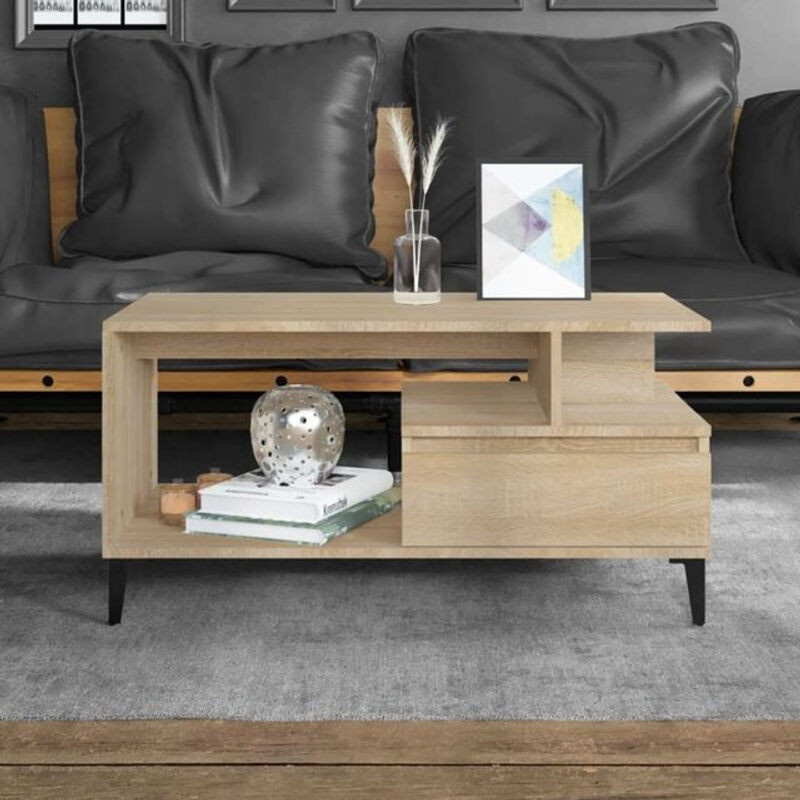 Vidaxl Couchtisch in Eiche Natur und Braun im Industrial Design aus Holzwerkstoff und Metall, B/T/H: 90 x 49 x 45 cm - Bild 1