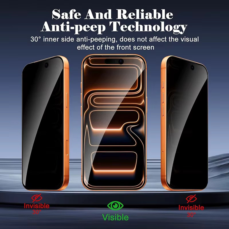 3D Anti Spy Privatsphäre Displayschutzfolie aus gehärtetem Glas für Apple iPhone 17 Pro Max, iPhone 17 Pro und iPhone 17 Air, Full Cover, Transparent/Schwarz - Bild 2