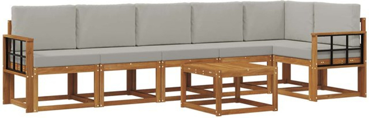 vidaXL Outdoor-Sofagarnitur aus Akazie mit 7-teiligem Set und Kissen in Grau und Braun - Bild 1
