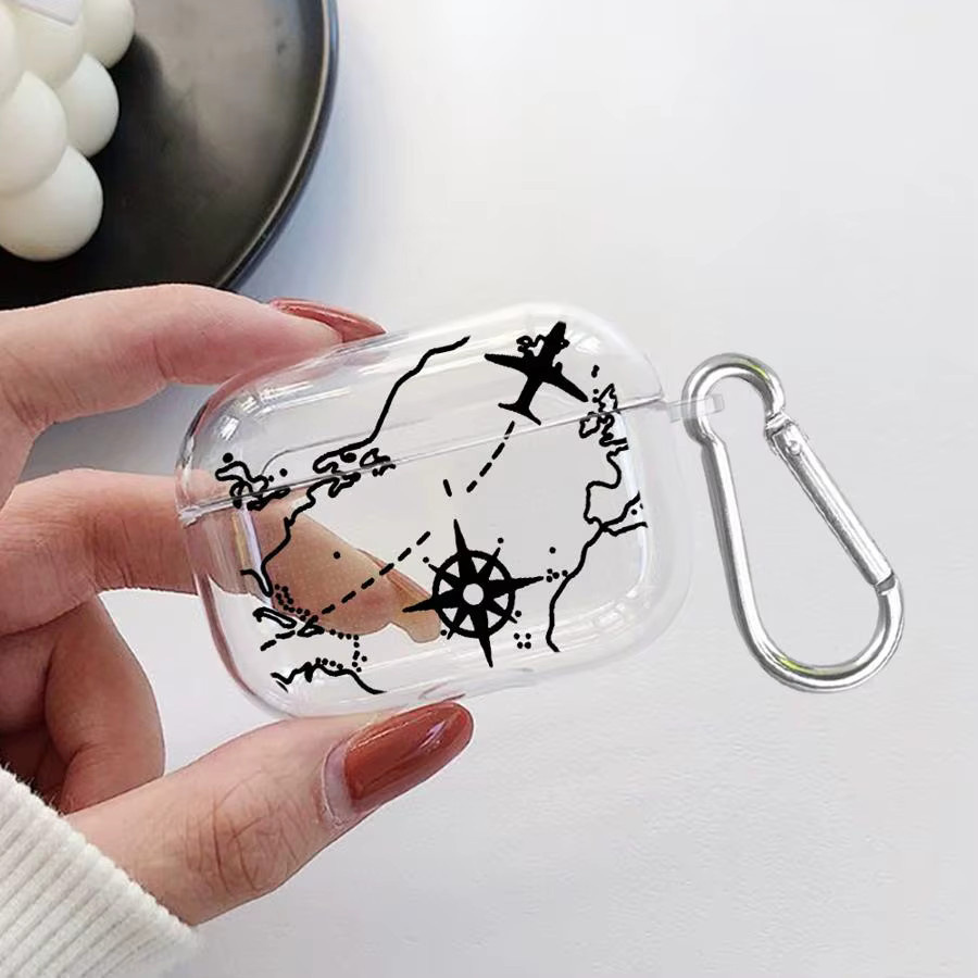 Transparente Schutzhülle für Apple AirPods Pro mit Weltreise-Flugzeug-Design - Bild 3
