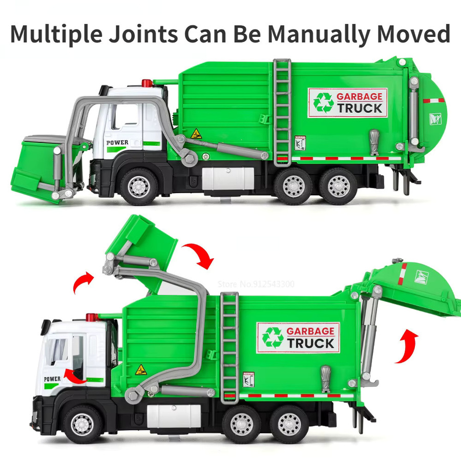 DUFFDUN Urban Garbage Recycling Auto Modell Spielzeug, 1:32, Metall, mit Sound und Licht, Rückzugfunktion - Bild 3