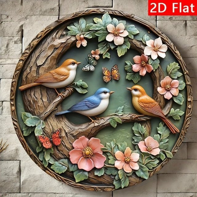 HELLOYOUNG Rundes Wandschild mit Vogel- und Naturmotiv, Mehrfarbig, Durchmesser: 20 cm - Bild 1