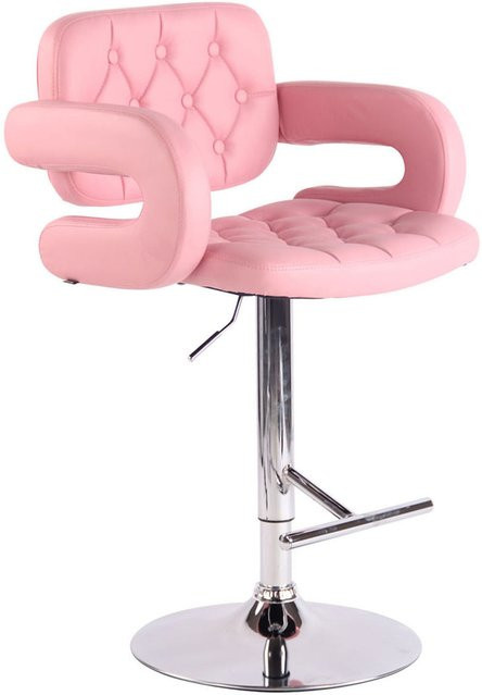 TPFLiving Barhocker Dublin mit Armlehnen aus Kunstleder in Pink und Metallgestell in Chromoptik - Bild 1