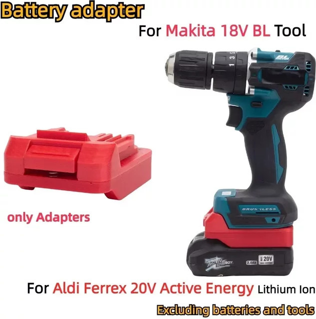 Ferrex Akku-Adapter für Ferrex 20V Active Energy Lithium-Batterien auf Makita 18V Serie Akku-Bohrwerkzeuge, Farbe: Rot - Bild 1