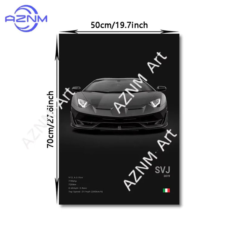 COUNYACH Leinwand-Wandkunstdruck Supersportwagen SVJ URUS STO VENENO Poster in Schwarz, ungerahmt, Hochformat, 50 x 70 cm - Bild 3