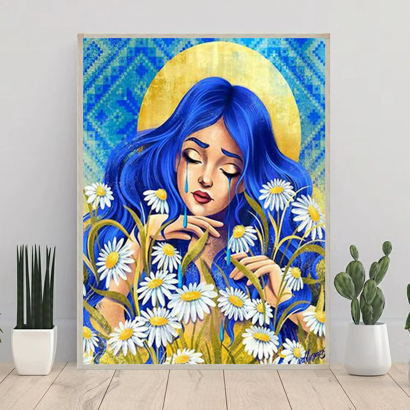 YUTTEE 5D DIY Diamantmalerei Set Mädchen mit Sonnenblume, Mosaik Stickerei mit runden Steinen, Multicolor - Bild 3