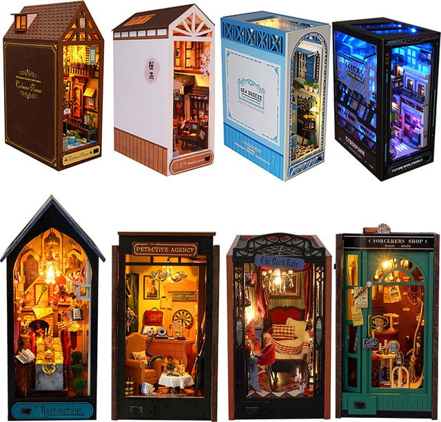 zuuton DIY Buchnischen-Set, Miniatur-Puppenhaus, mit LED-Beleuchtung, 3D-Puzzle-Modell - Bild 1
