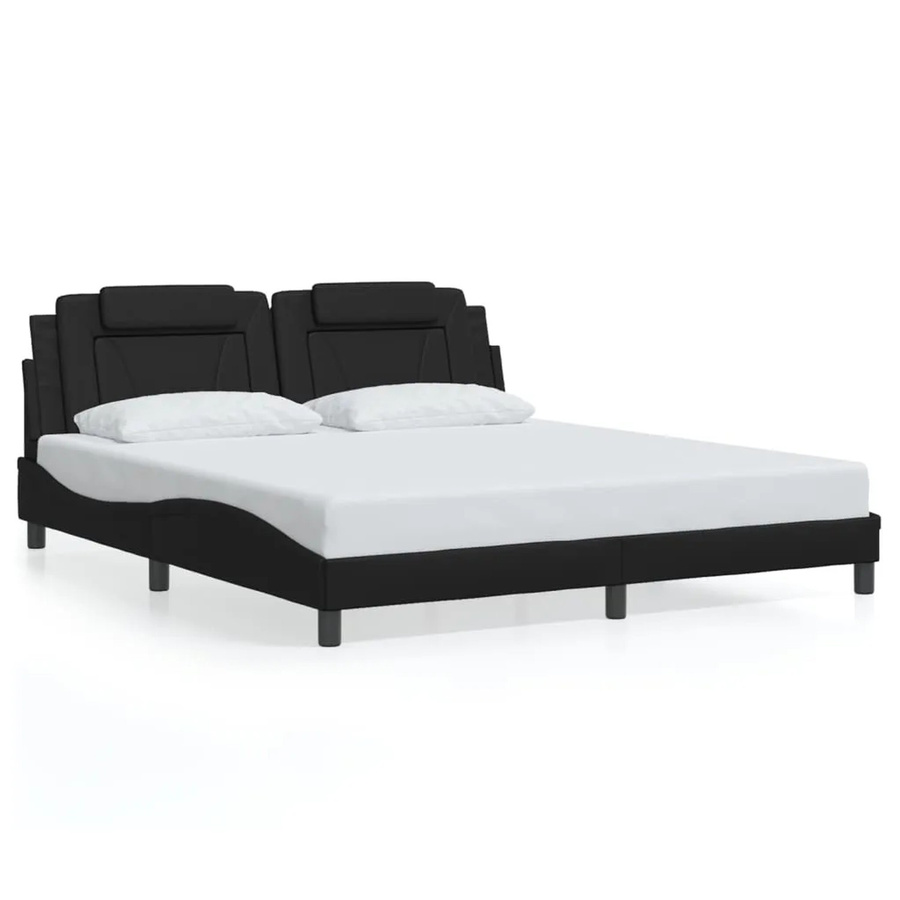 vidaXL Bettgestell mit Kopfteil in Schwarz aus Kunstleder und Sperrholz, B/T/H: 180 x 200 x 74,5 cm - Bild 2