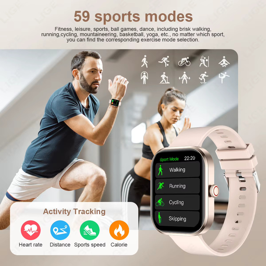 Lige Smartwatch, Damen, Schwarz, Silikon, Rechteckig - Bild 6