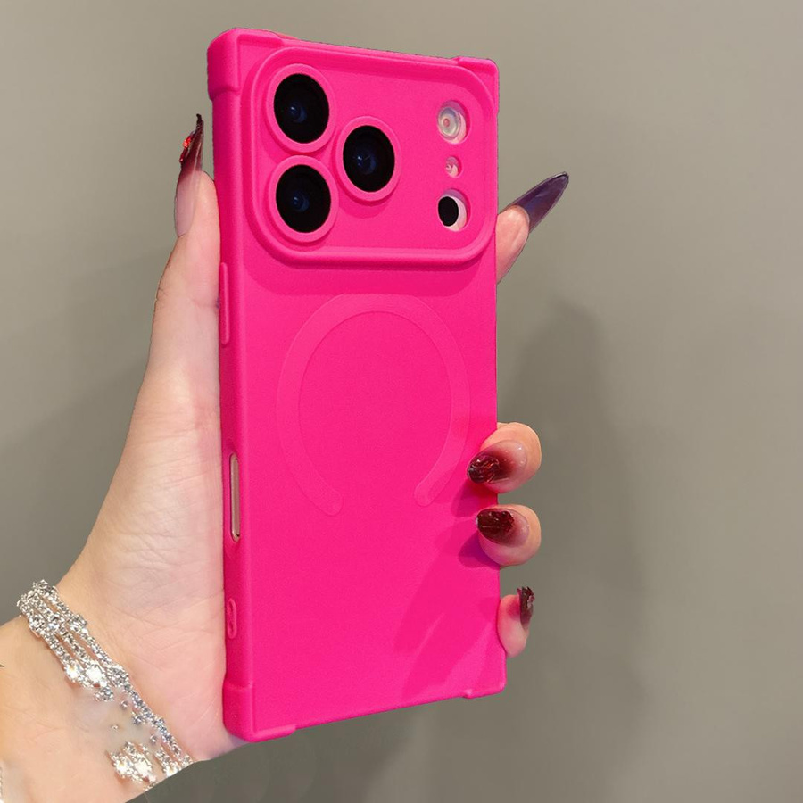 Silikon Schutzhülle mit Vier-Ecken-Rüstung für Apple iPhone 17 Air 16 15 14 13 Pro Max Plus in Pink mit kabelloser Ladeunterstützung - Bild 2