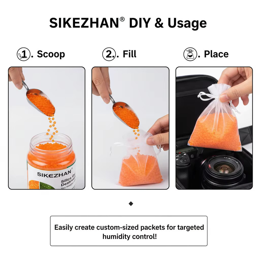 SIKEZHAN Silikagel-Trockenmittel Farbwechselnder Feuchtigkeitsabsorber in Blau und Orange, 500g - Bild 2
