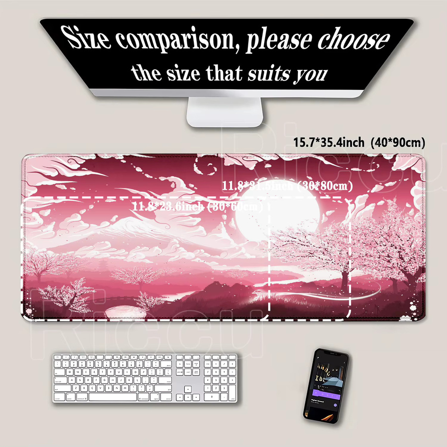 Riccu Mousepad Rosa Kirschblüten Design Große Schreibtischunterlage mit HD-Druck - Bild 2