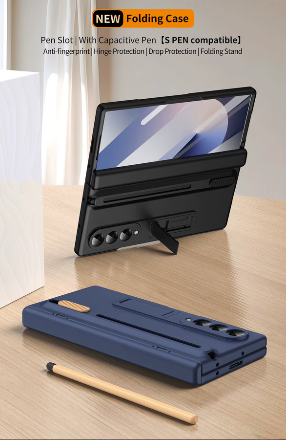 Samsung 360° Vollschutz-Scharnierhülle für Galaxy Z Fold mit Touchpen und gehärteter Glasfolie in Blau - Bild 1
