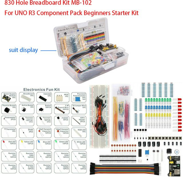PENGHEKEJI MB-102 Steckbrett-Kit mit 830 Löchern für UNO R3, Multicolour Starter-Kit für Anfänger - Bild 1