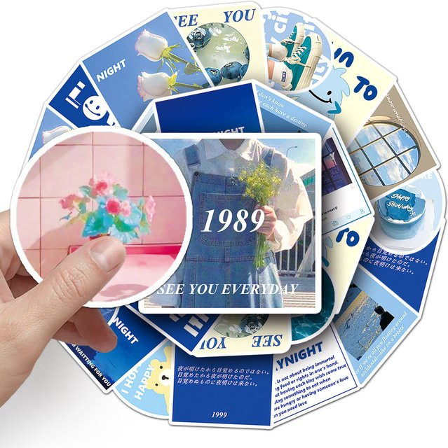 50 Stück blaue Tagebuchaufkleber im INS-Stil von AufnahmeYourLife Store, wasserfeste literarische englische Collage-Dekoration aus Papier - Bild 1