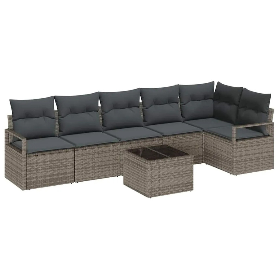 vidaXL Gartensofa-Set aus Poly-Rattan in Grau mit 7-teiligem Polster-Set und Tisch - Bild 2