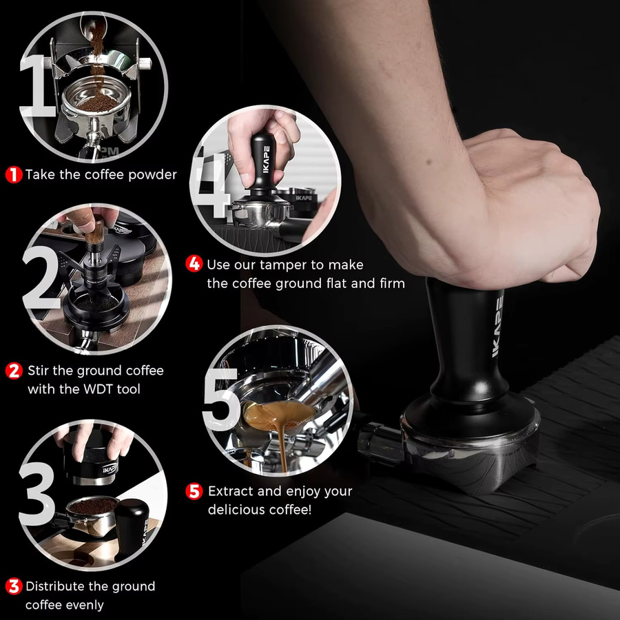 IKAPE V3 Espresso Tamper Premium Barista Kaffeetamper mit kalibrierter Federmechanik aus Edelstahl in Silber oder Schwarz für 51mm, 54mm oder 58mm - Bild 3