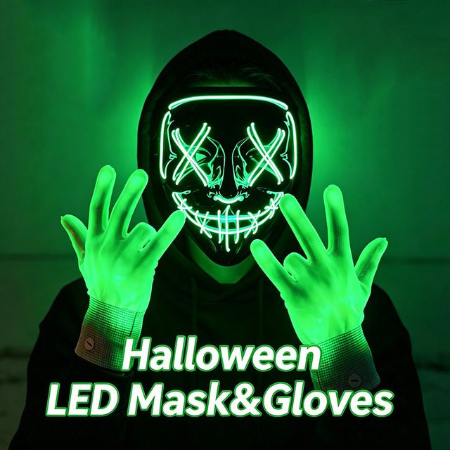 YEAHUI EL Kabellose LED-Neonmaske & Faseroptik-Handschuhe, Set, Bunt / Mehrfarbig - Bild 1