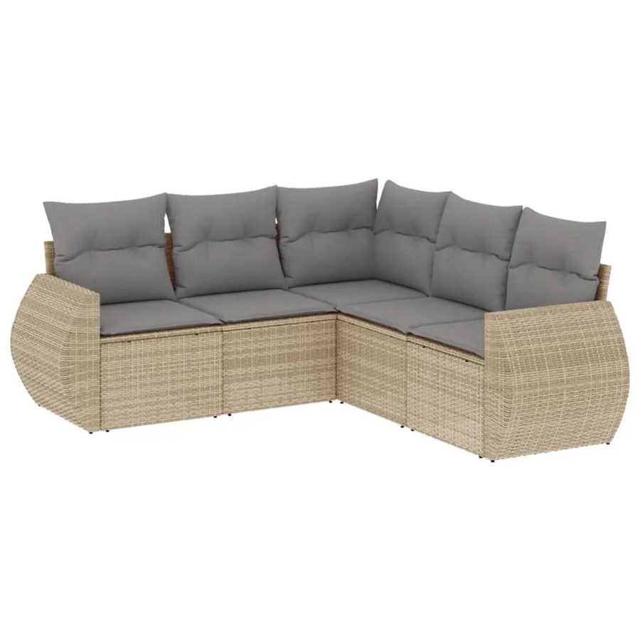 vidaXL 5-tlg Garten-Sofagarnitur L-Form aus Poly-Rattan in Beige mit Sitzkissen und Rückenkissen - Bild 2