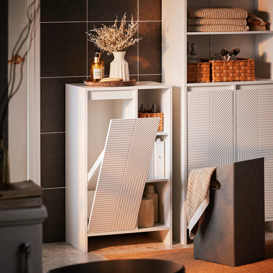 SoBuy BZR156-W Badschrank Weiß mit Kippsystem und Wäschesack für kleine Badezimmer - Bild 3