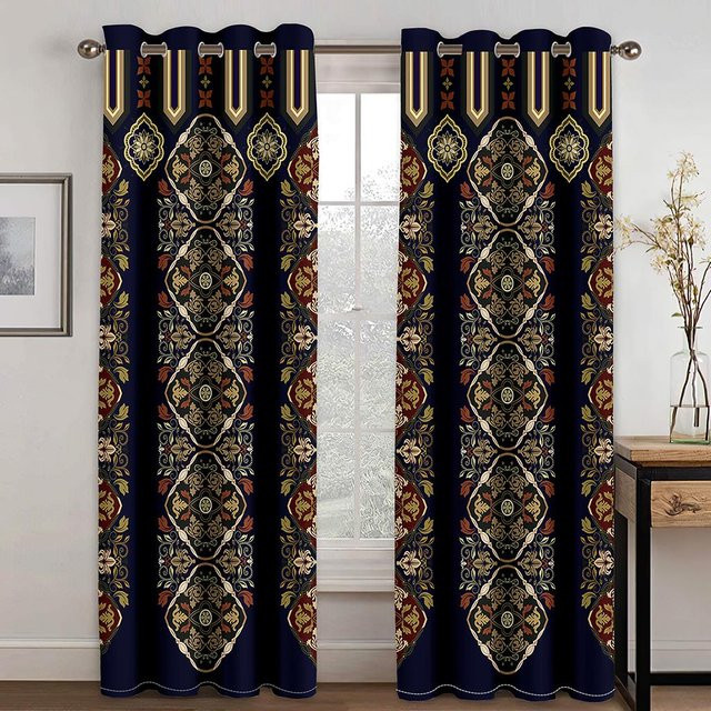 Yiran Furniture Fenstervorhänge Saba und Telet im äthiopisch-eritreischen Stil, 2-teilig, Blau, Polyester, Breite: 50 cm, Höhe: 130 cm - Bild 1