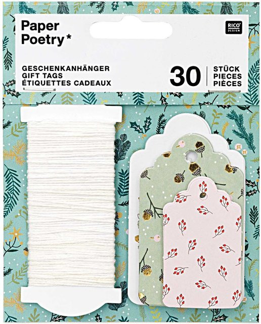 Rico Design Paper Poetry Geschenkanhänger Classic Christmas in Gold und Multicolour, 30 Stück - Bild 1