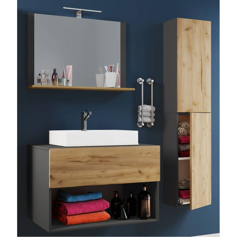 VCM Möbel Waschplatz Lendas 4-teilig in Anthrazit und Eiche Honig Nachbildung mit Weiß, B/H/T: 80 x 150 x 52 cm - Bild 4