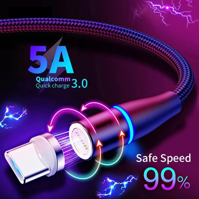 3-in-1 Multifunktions-Handyladekabel mit Magnetfunktion und Leuchteffekt, 5A Superschnellladekabel für iPhone, Android und Huawei, USB-C, Farben: Schwarz oder Silber - Bild 1