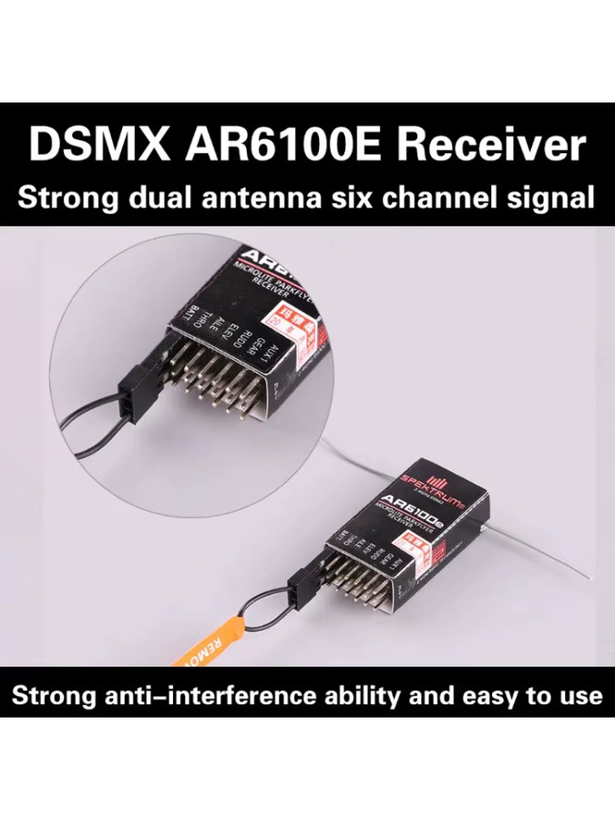 Spektrum AR6100E 6-Kanal-Empfänger für DSM2 JR 2,4 GHz Micro-Flugzeug und Hubschrauber in Schwarz - Bild 3
