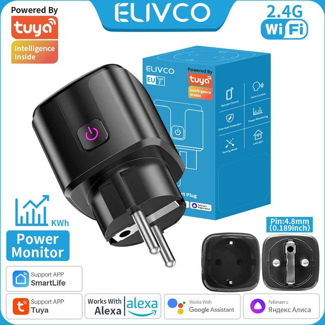 Elivco Tuya Smart Plug 16A EU WLAN-Steckdose mit Stromüberwachung in Schwarz - Bild 1