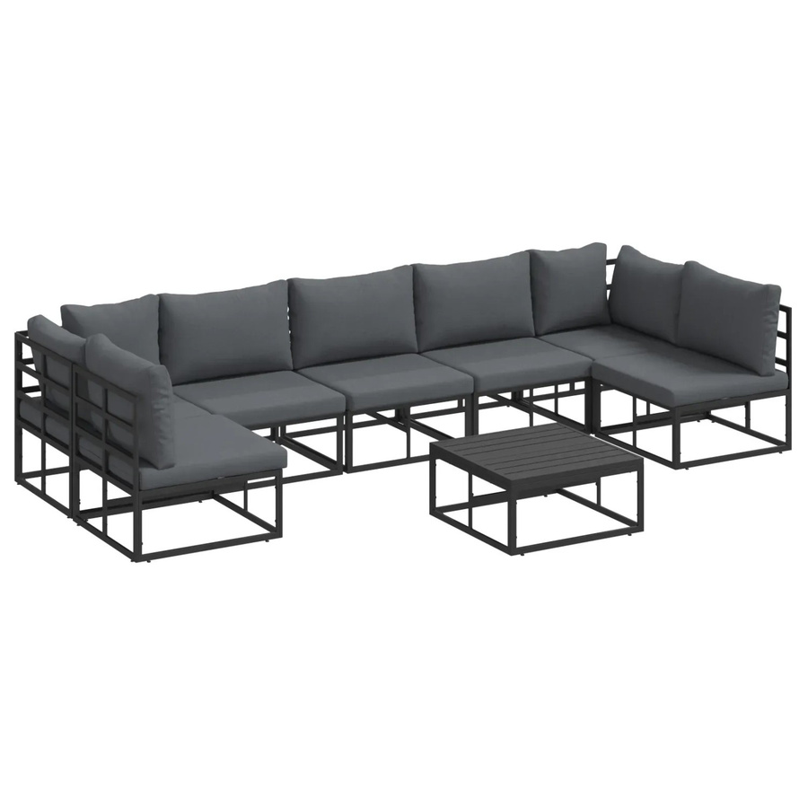 vidaXL 8-teiliges Garten-Sofa-Set in U-Form mit Kissen aus Aluminium und Polyester in Schwarz und Anthrazit - Bild 2