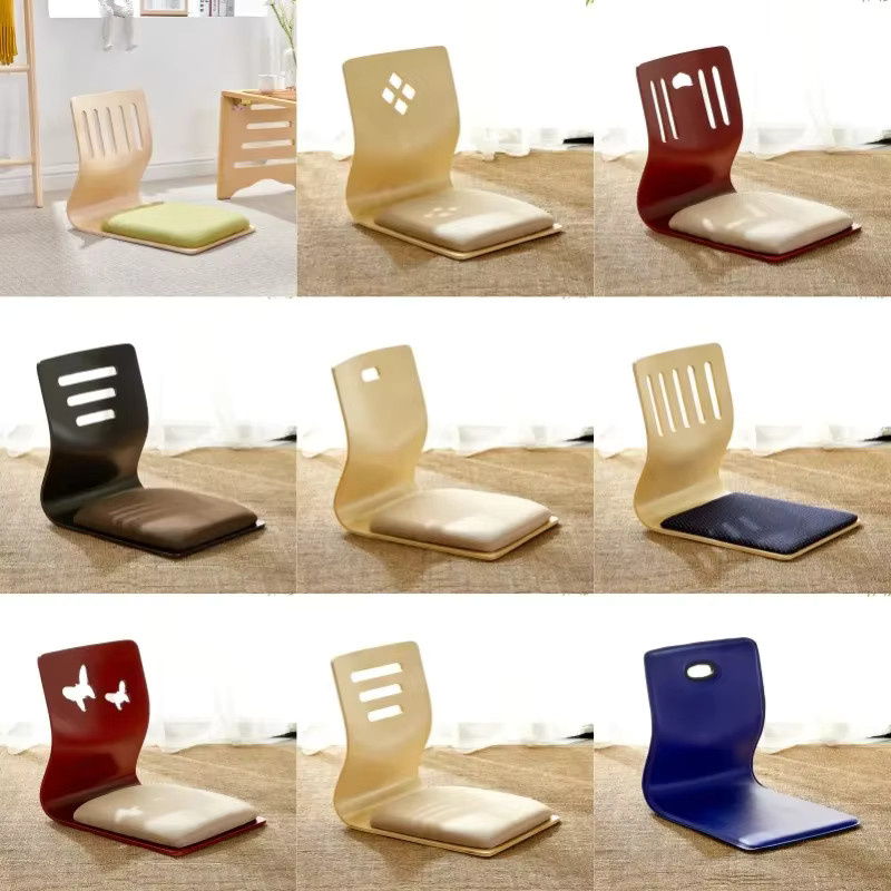 LIUSHADUOLA Japanischer Zaisu Bodenstuhl aus Holz und Stoff für Wohnzimmer und Kotatsu, Schwarz/Braun, Matt - Bild 3