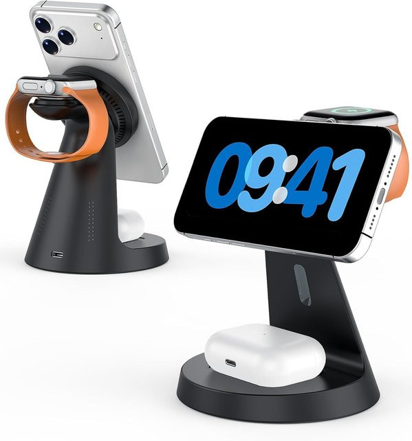3-in-1 Magnetisches kabelloses Ladegerät Travel Dock für Apple iPhone, Apple Watch und AirPods Pro in Schwarz - Bild 1