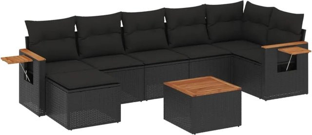 vidaXL 8-teilige Garten-Sofagarnitur mit Kissen aus Poly-Rattan und Akazienholz in Schwarz - Bild 1
