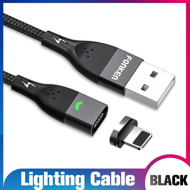 FONKEN Magnetisches Schnellladekabel mit USB-C, Micro-USB und Lightning Anschlüssen, 2m, Schwarz - Bild 1