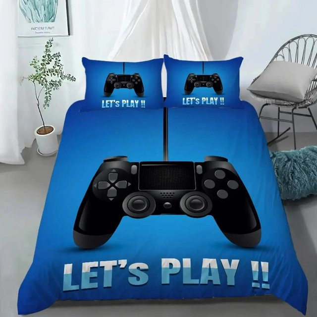 Lodestar Bettwäscheset mit 3D-Gamepad-Design in Blau, bestehend aus Bettbezug und Kissenbezug, B/T: 200 x 200 cm - Bild 1