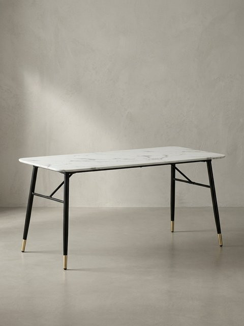Moderner Esstisch von KADIMA DESIGN in Marmoroptik mit Metallgestell, Weiß, B/T/H: 200 x 90 x 76 cm - Bild 1