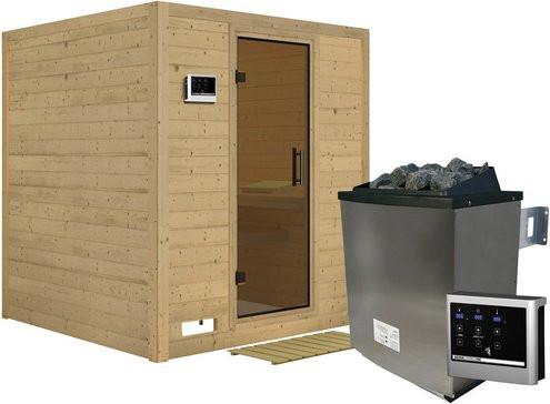 Karibu Sauna Sindi für 4 Personen inklusive 9 kW Saunaofen mit externer Steuerung, beige - Bild 1
