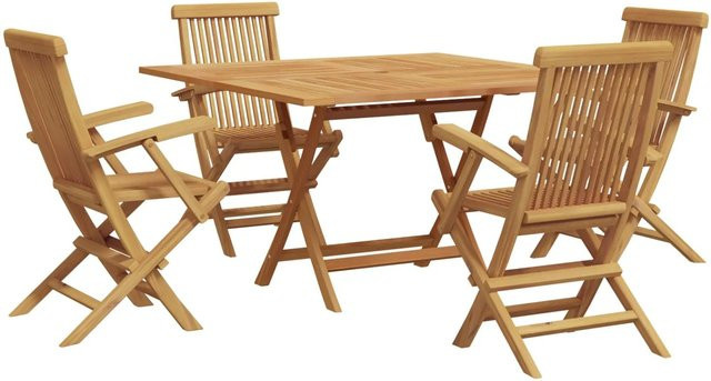 vidaXL Garten Essgruppe aus Teakholz in Braun, 5-teiliges Set mit rundem Tisch und 4 Stühlen - Bild 1