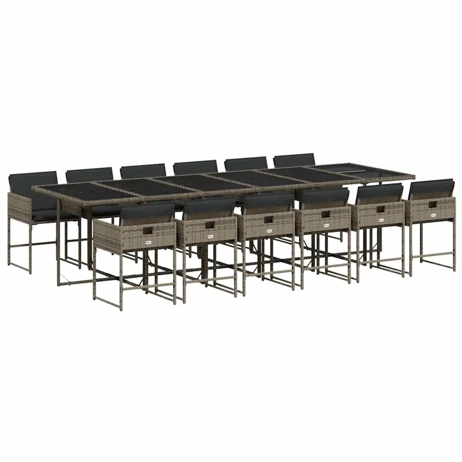 vidaXL 13-teilige Garten-Essgruppe aus Poly-Rattan mit Kissen in Grau und pulverbeschichtetem Stahl mit Hartglas-Tischplatte - Bild 2