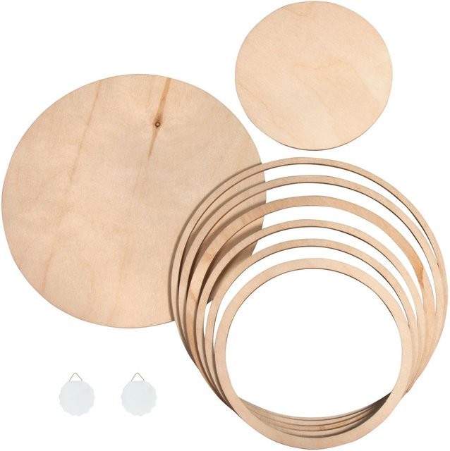 Rayher Holzplatten und Ringe Set in Beige, rund, zum Aufhängen mit Haken - Bild 1