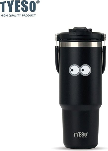 Tyeso Reisebecher Vakuum-Isolierbecher aus Edelstahl mit Augenaufkleber, Schwarz, 900 ml - Bild 1