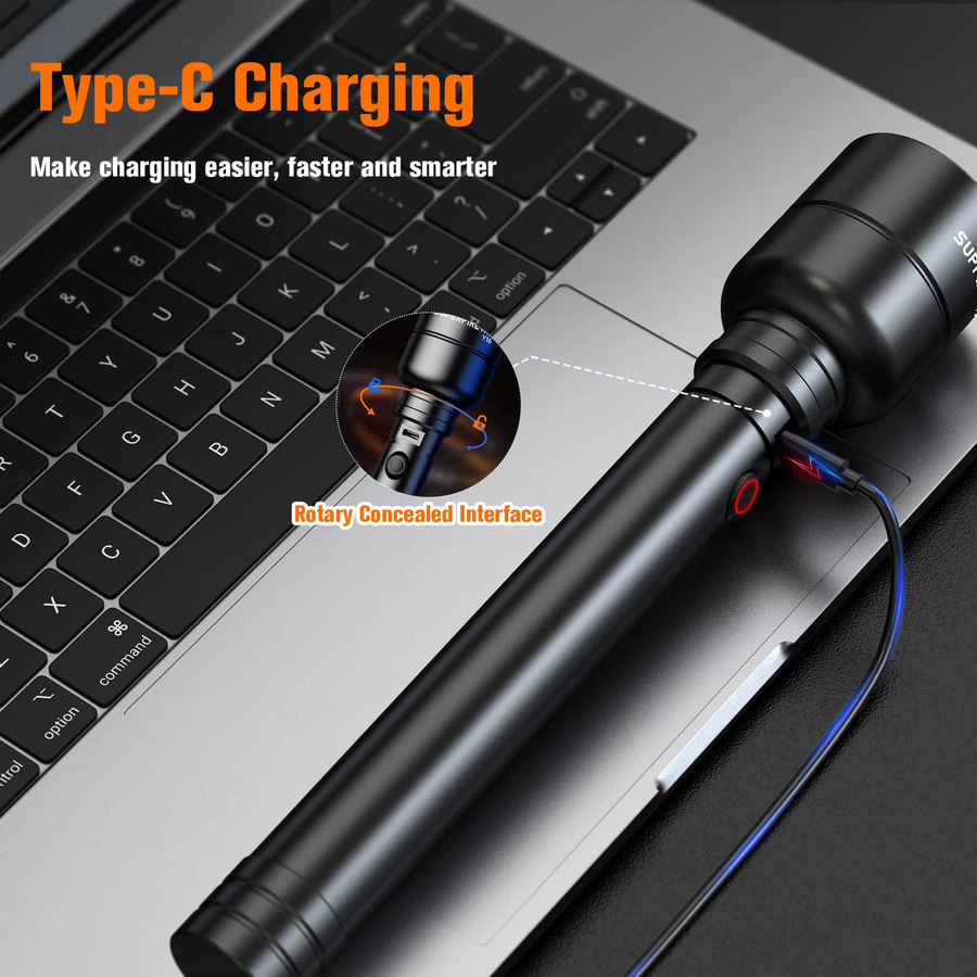 SUPERFIRE Taschenlampe Y16 in Schwarz mit 20 W LED, IP46 wasserdicht und wiederaufladbarem 8000 mAh Akku - Bild 3