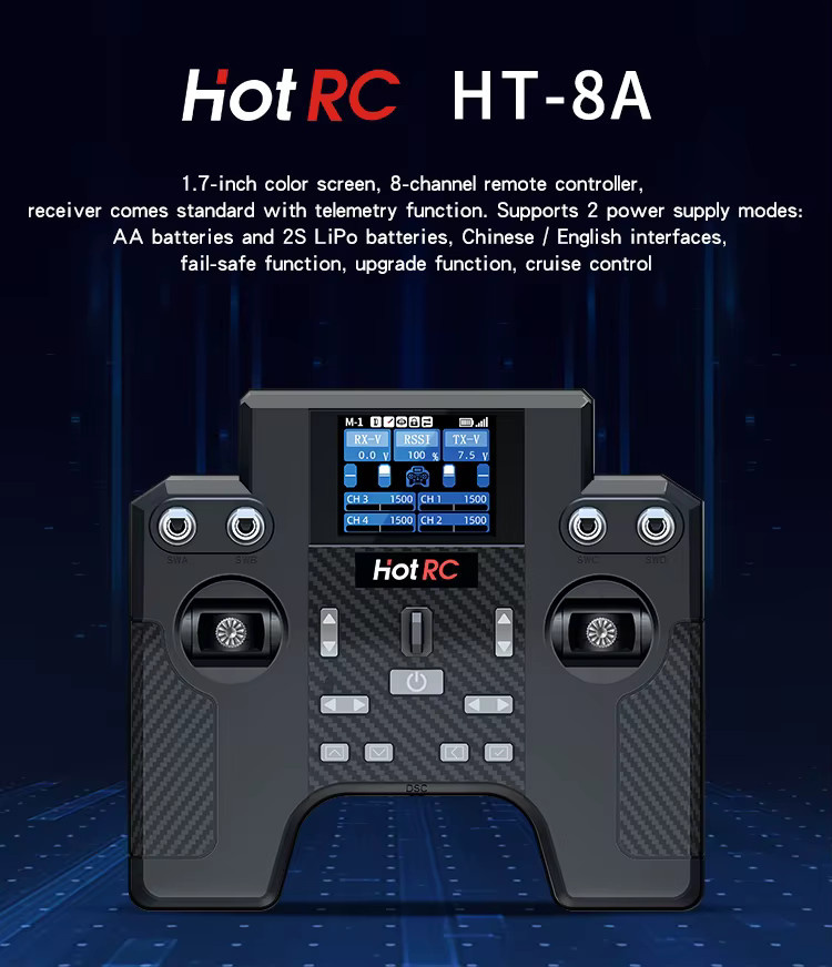 HOTRC HT-8A Sender HT8A 2,4G 8-Kanal Fernbedienung mit F-08A/F-08AT Empfänger - Bild 2