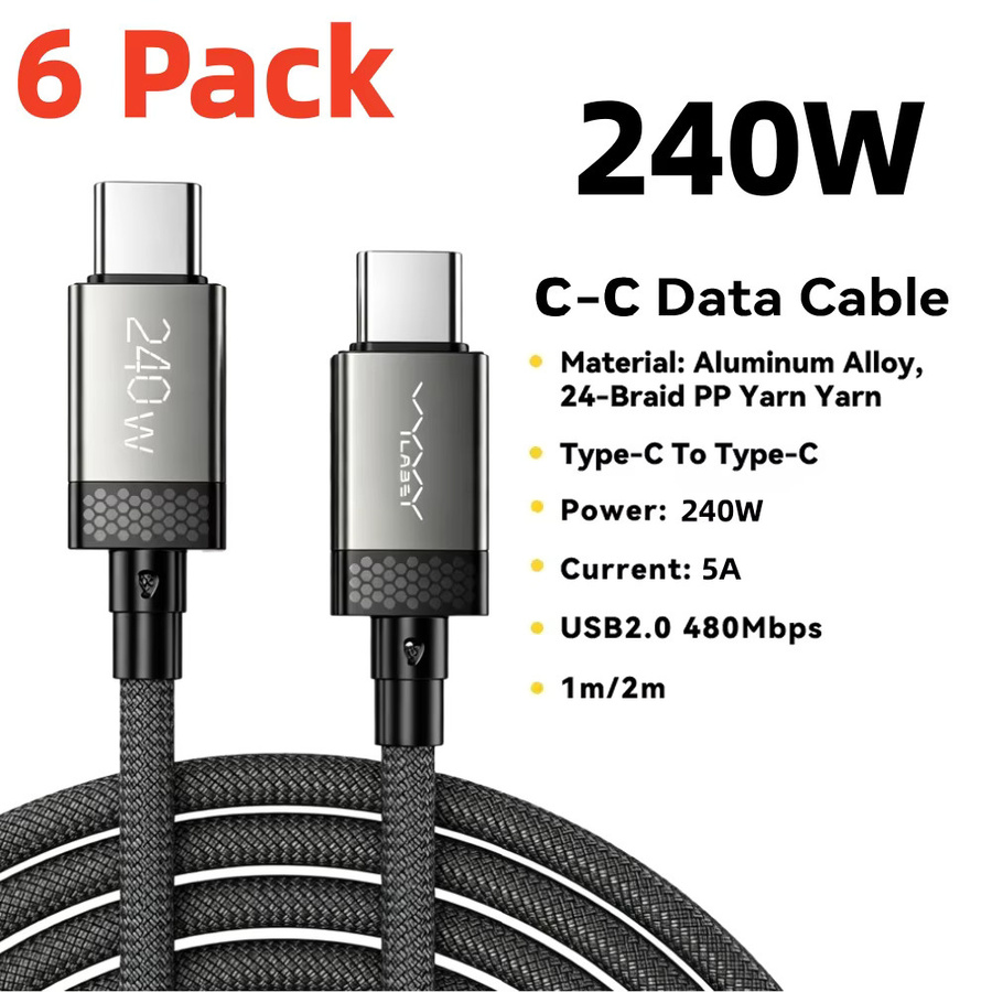 6er-Pack vyvylabs 240W Schnellladekabel in Schwarz mit PD3.0 QC SCP UFCS Superschnellladung, 480 Mbit/s Datenübertragung und E-Mark-Chip für Smartphone und Laptop - Bild 7