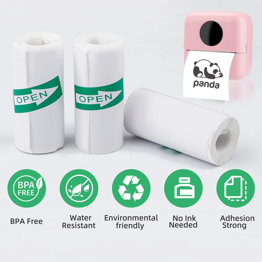 Buntes Selbstklebe-Etikettenpapier für Mini-Tragbare-Drucker, Foto- und Labeldruck, B/H: 57 x 30 mm, Weiß/Mehrfarbig - Bild 2
