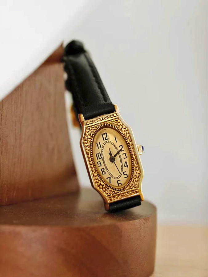 LSVTR Armbanduhr, Quarz, Gold, Leder, Rechteckig, Damen - Bild 2