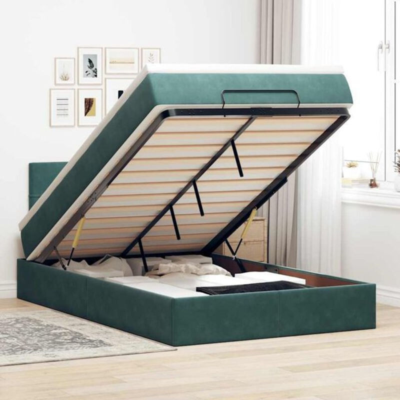 Vidaxl Polsterbett Ottomane mit Matratze und LED in Grün aus Samt B/T/H: 120 x 190 x 88 cm - Bild 1