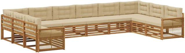 vidaXL Sofagarnitur aus Massivholz Akazie mit 10 Kissen in Natur-Beige - Bild 1